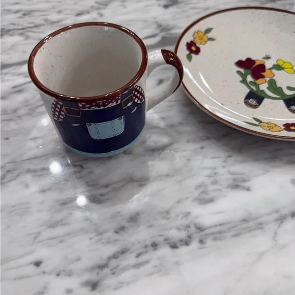 Vintage 1970s Fred Roberts Ceramic Farmer Boy Bowl, Mug, and Saucer Set - Picture 3 of 8